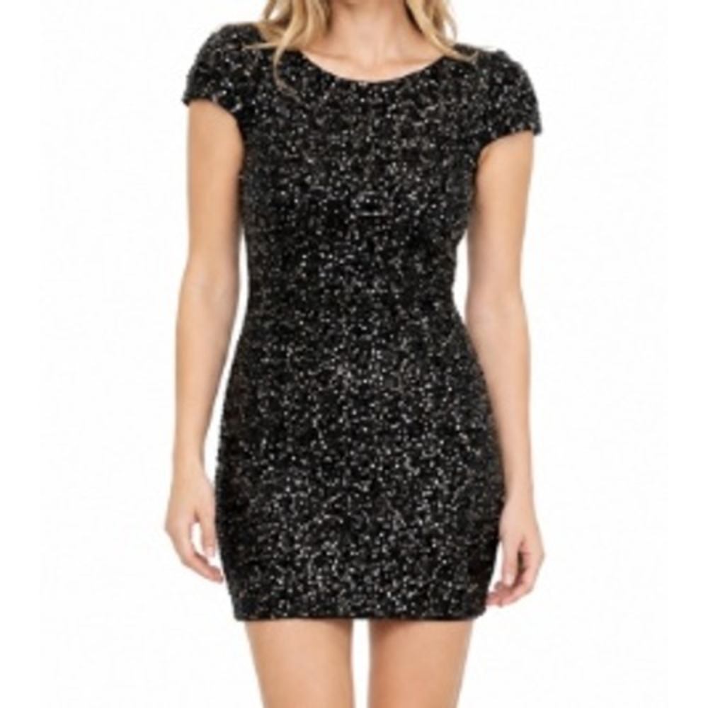 Dress the Population Black Blue Sequin Cocktail Mini Dress Small NWOT